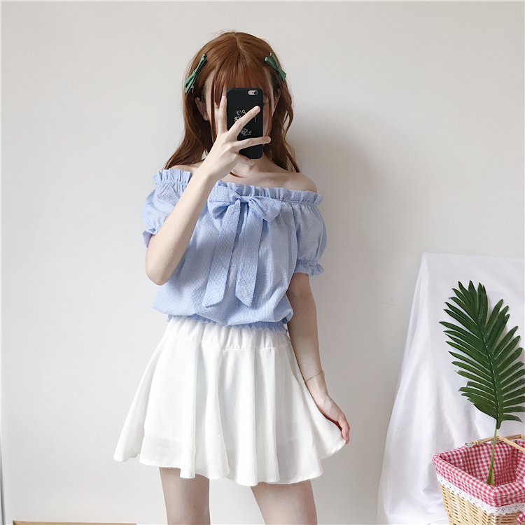 VW12333 Lovely Off Shoulder Top Blue