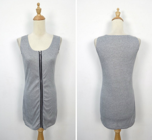 WD21540 Basic Front Zip Dress Grey