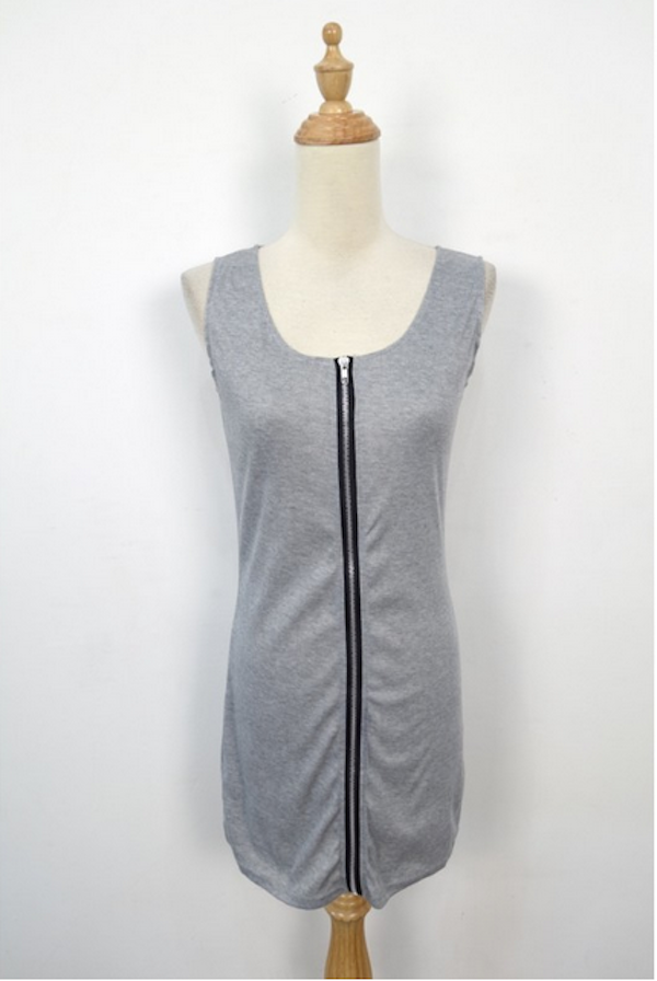 WD21540 Basic Front Zip Dress Grey
