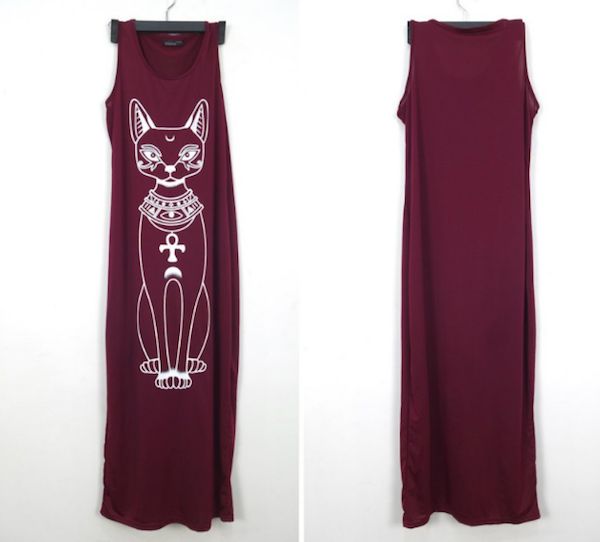 WD21541 Cat Printed Dress Maroon