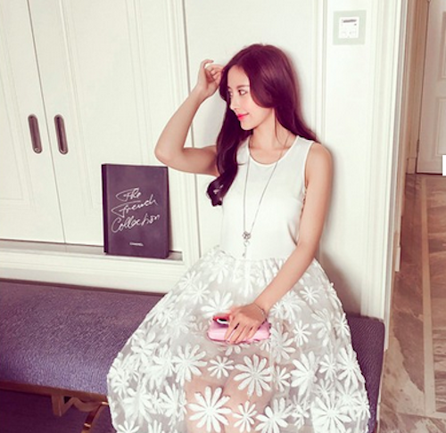 WD21542 Sweet Puffy Lace Dress White