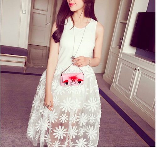 WD21542 Sweet Puffy Lace Dress White