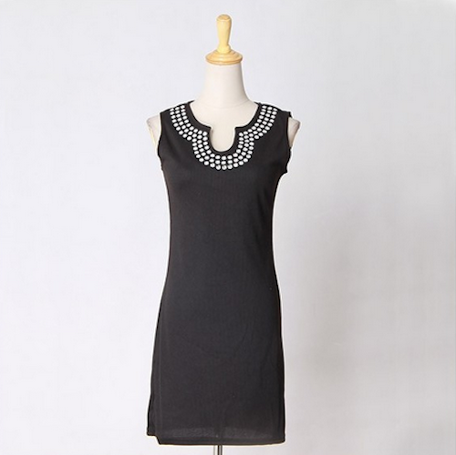WD21559 Sequin Neck Bodycon Dress Black