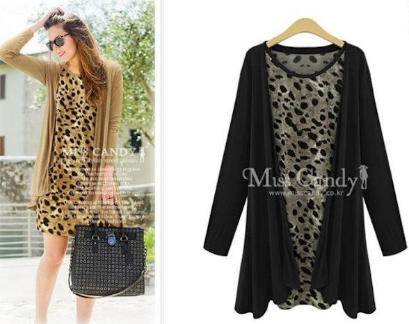 WD21560 Leopard Print Two Pieces Dress Black