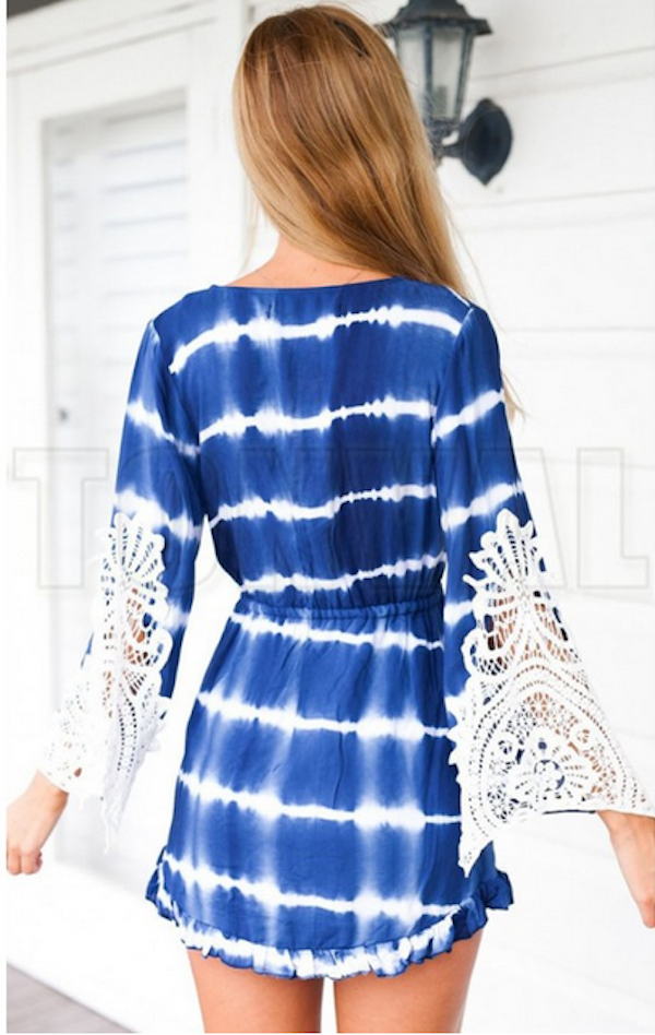 WD21581 Europe Drawstring Dress Blue