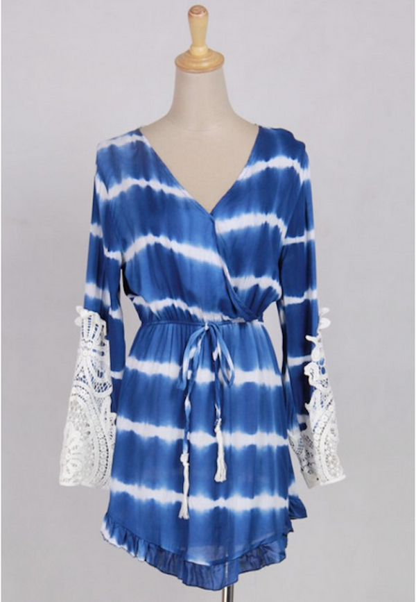 WD21581 Europe Drawstring Dress Blue