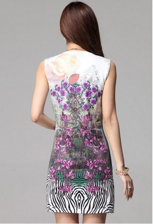 WD21587 Charming Floral Print Dress Purple