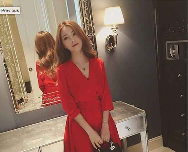 WD21595 Charming V-Neck Dress Red