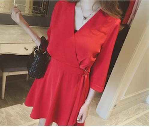 WD21595 Charming V-Neck Dress Red