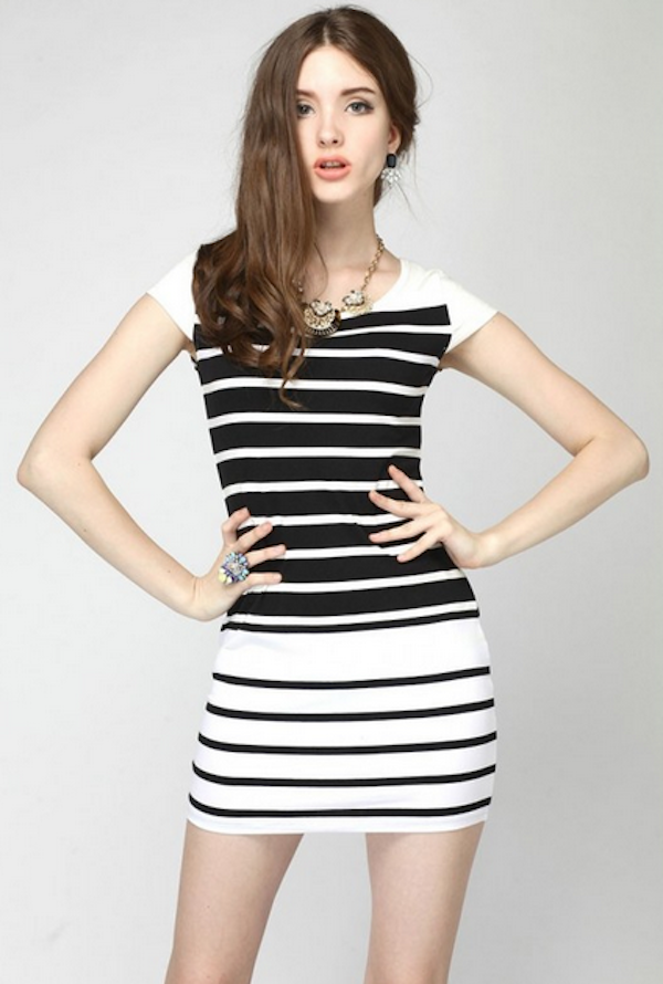 WD21598 Europe Simple Stripe Dress Black
