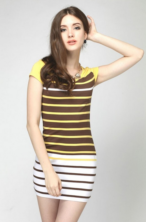 WD21598 Europe Simple Stripe Dress Yellow