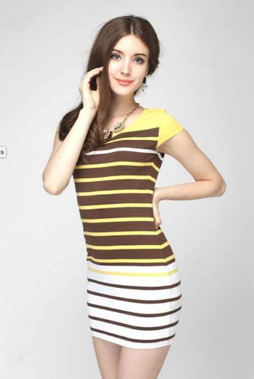 WD21598 Europe Simple Stripe Dress Yellow