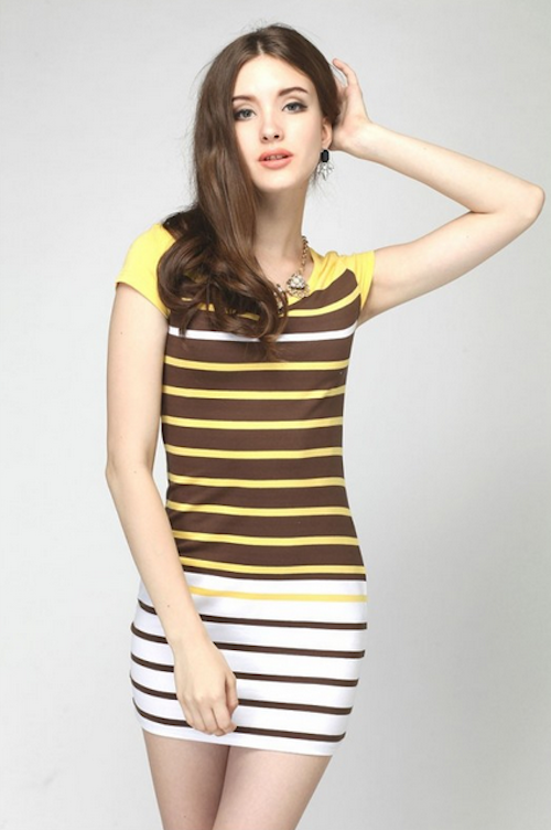 WD21598 Europe Simple Stripe Dress Yellow