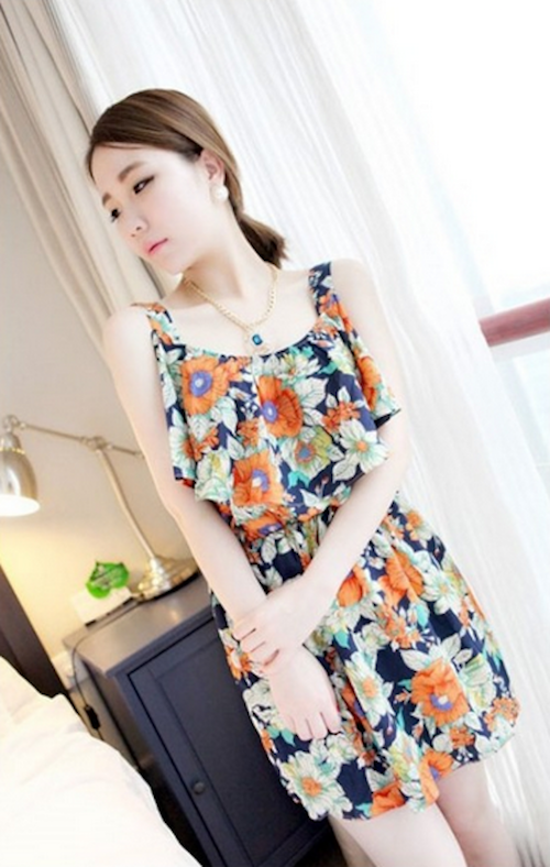 WD21599 Ruffle Floral Dress Orange