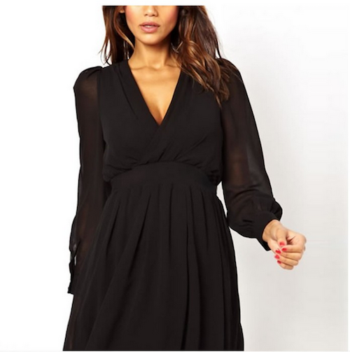 WD21612 Plunge A-Line Dress Black