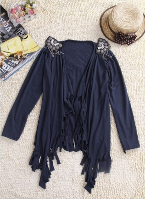 WJ21634 Tassel Cardigan Blue