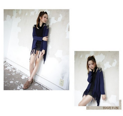 WJ21634 Tassel Cardigan Blue