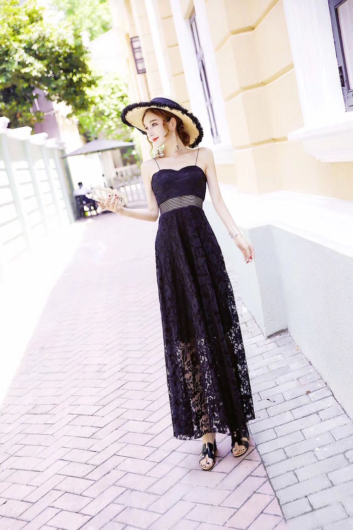 GW2253 Pretty Maxi Lace Dress Black