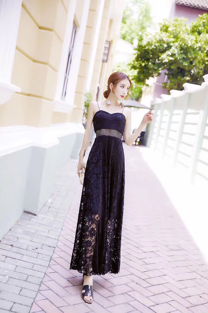GW2253 Pretty Maxi Lace Dress Black