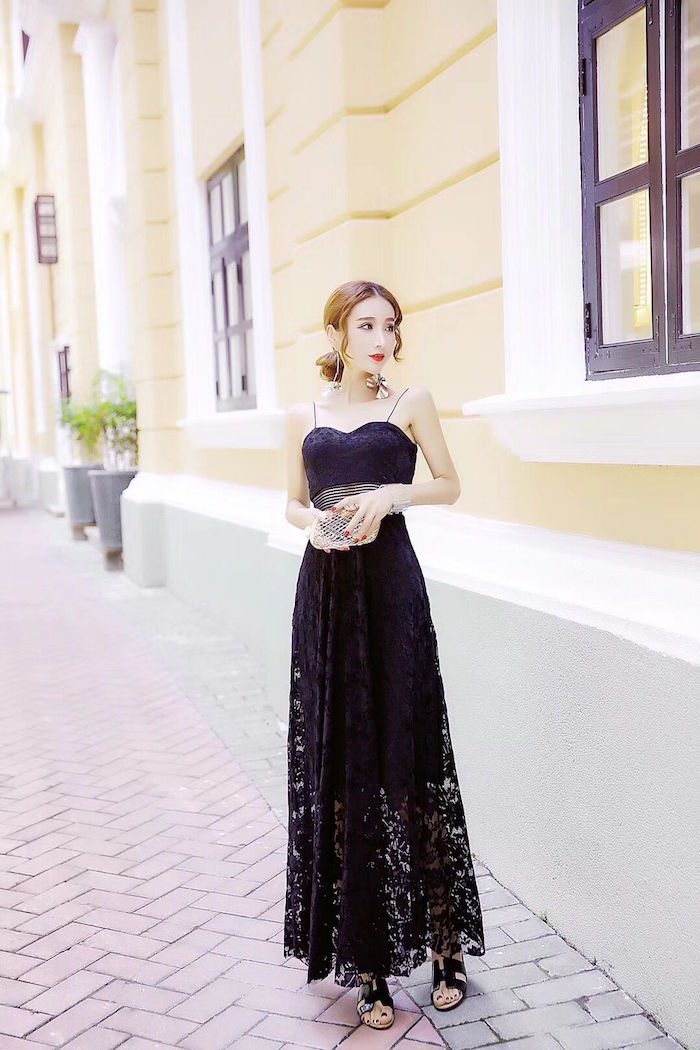 GW2253 Pretty Maxi Lace Dress Black