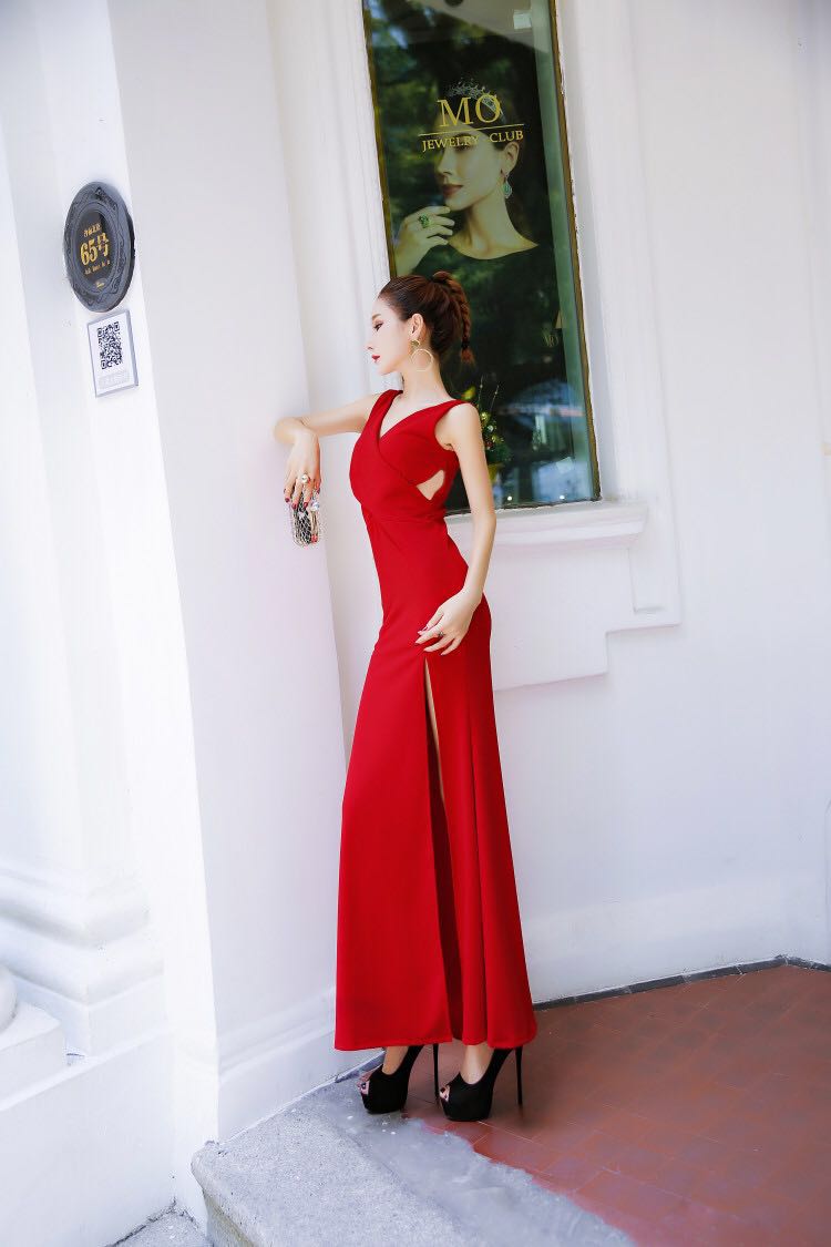 GW2258 Elegant Maxi Dress Red