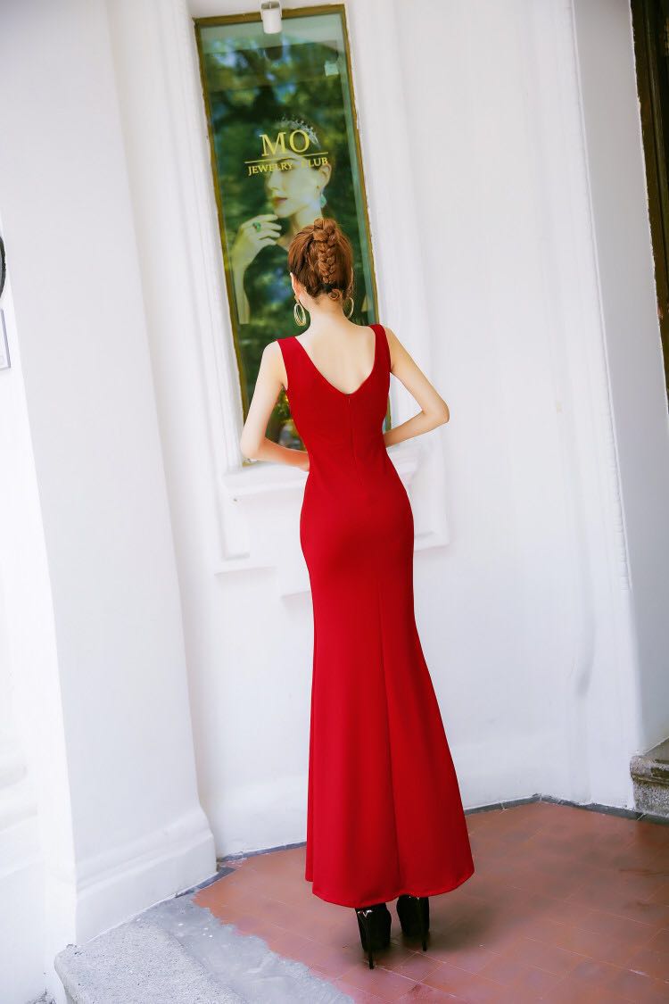 GW2258 Elegant Maxi Dress Red