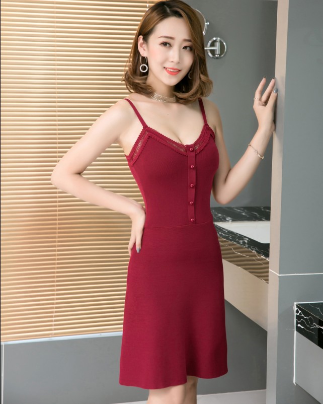 GW2266 Sexy Strap Dress Maroon