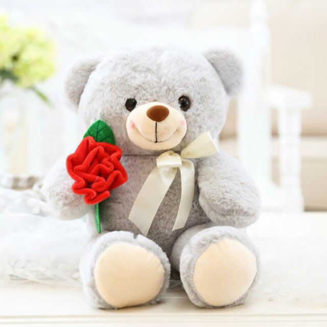 HM 852 Lovely Rose Teddy Bear Grey