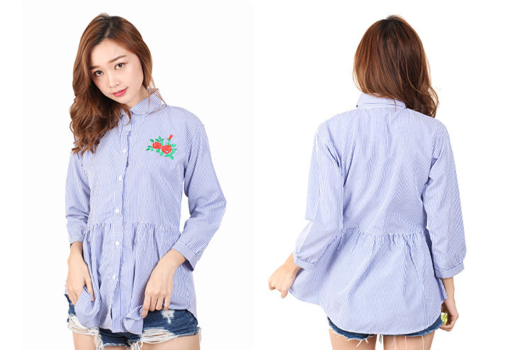 QA-458 Embroidery Shirt Blue