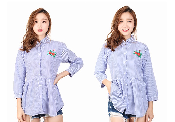 QA-458 Embroidery Shirt Blue