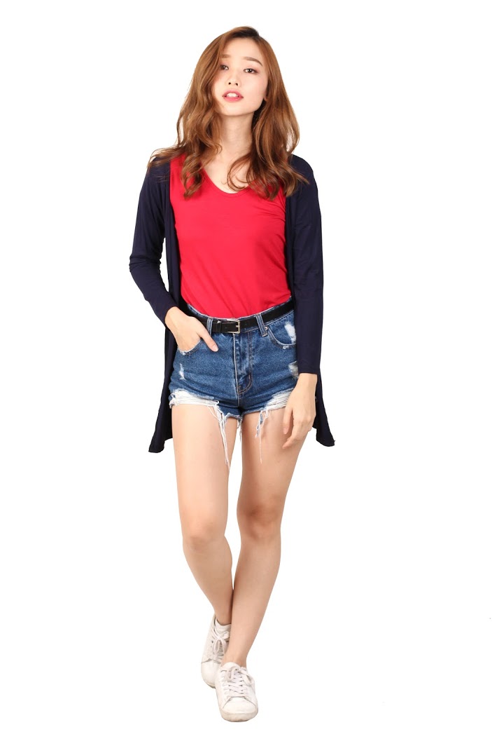 QA-462 Casual Ladies Cardigan Navy Blue