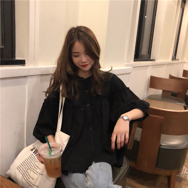 VW12636 Trendy Korea Loose Top Black