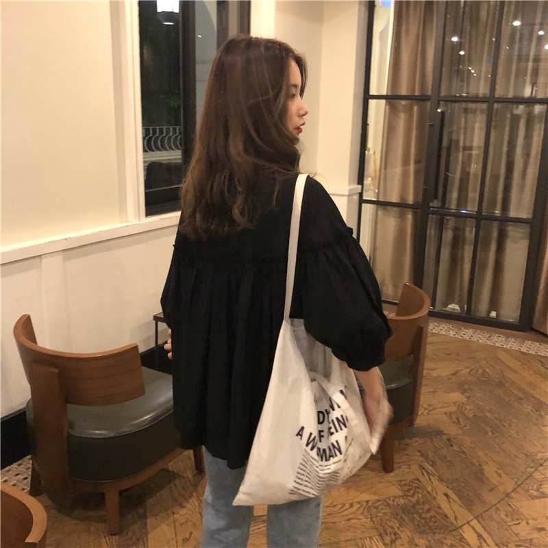 VW12636 Trendy Korea Loose Top Black