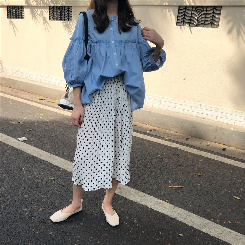 VW12636 Trendy Korea Loose Top Blue