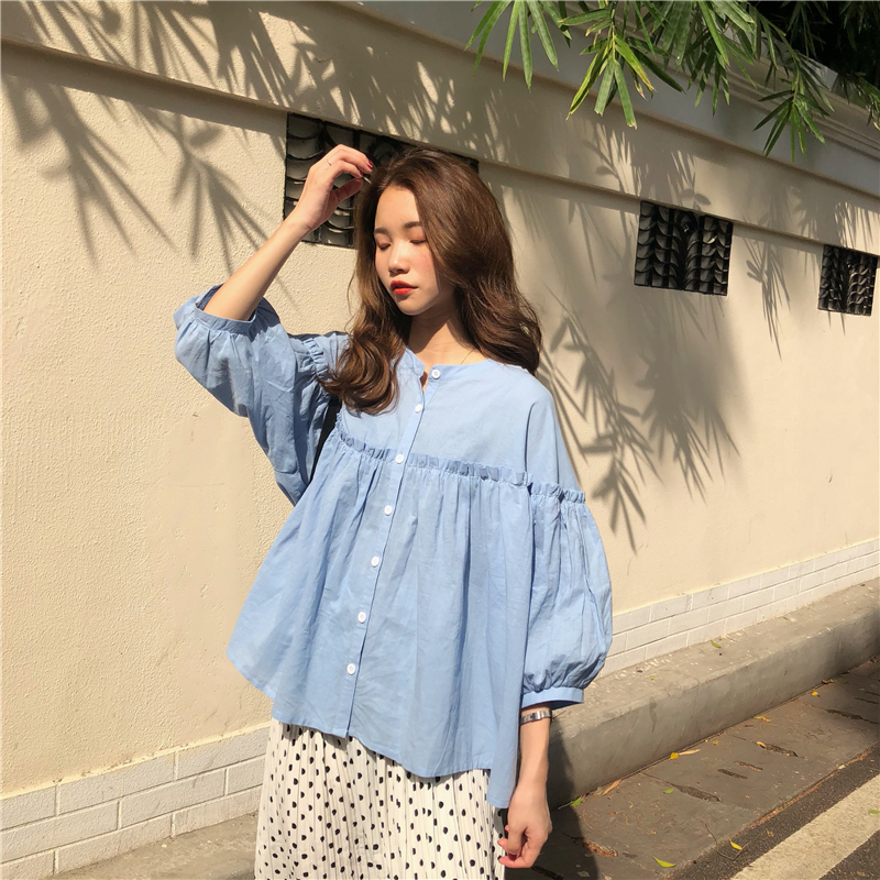 VW12636 Trendy Korea Loose Top Blue