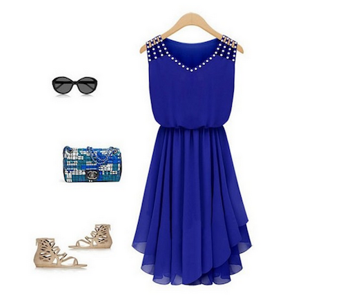 WD21228 Europe Fashion Dress Blue