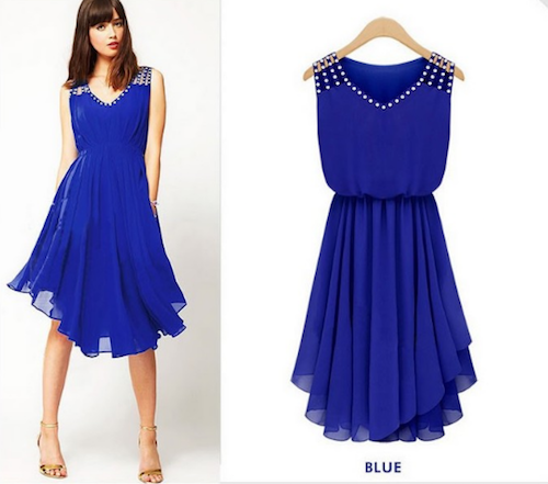 WD21228 Europe Fashion Dress Blue