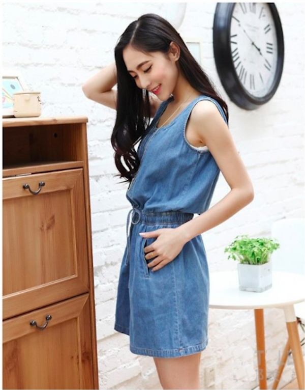 WD21661 Trendy Denim Dress Blue