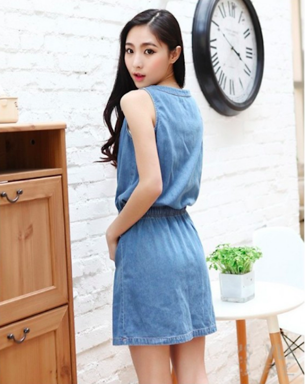 WD21661 Trendy Denim Dress Blue