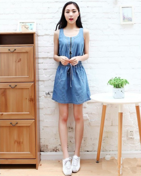 WD21661 Trendy Denim Dress Blue