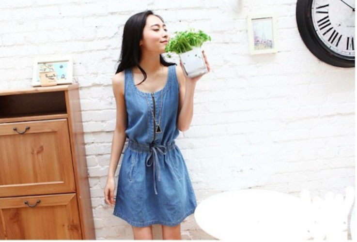WD21661 Trendy Denim Dress Blue