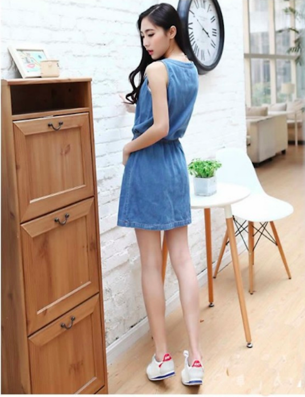 WD21661 Trendy Denim Dress Blue