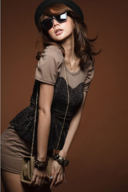 WD21669 Korea Trend One Piece Dress Brown