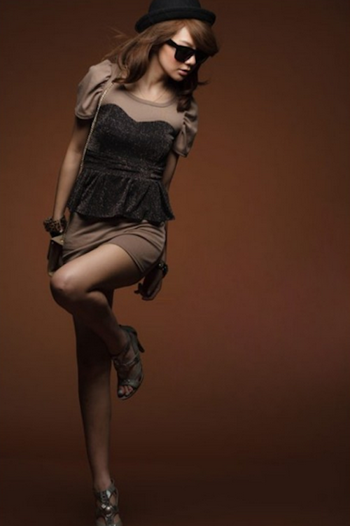 WD21669 Korea Trend One Piece Dress Brown