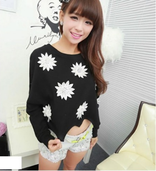 WT21695 Pretty Flower Top Black