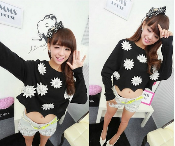 WT21695 Pretty Flower Top Black