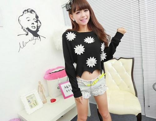 WT21695 Pretty Flower Top Black