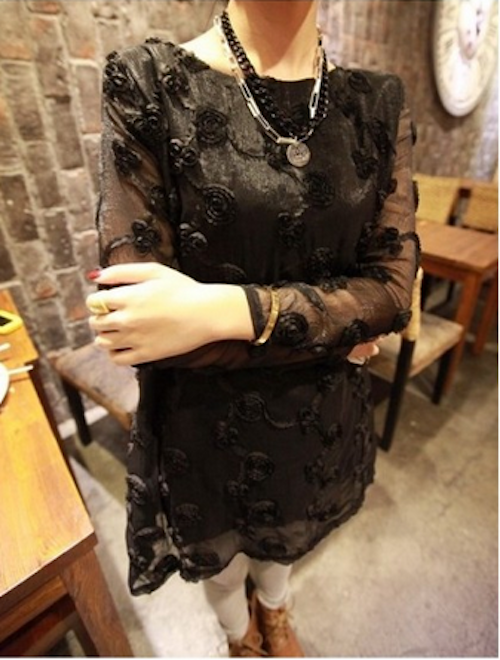 WT21709 Lovely Embroidered Top Black
