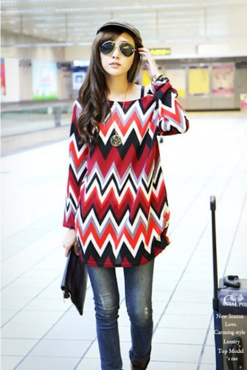 WT21712 Zigzag Design Top Red