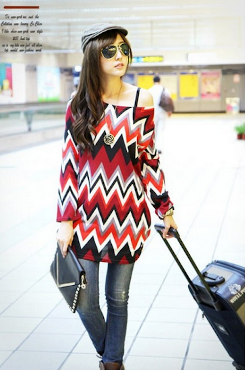 WT21712 Zigzag Design Top Red